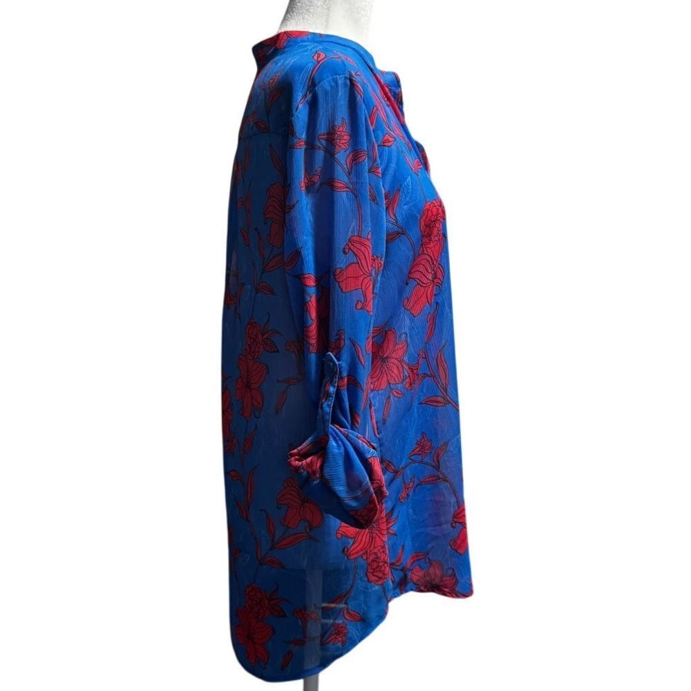 Kut from the Kloth Blue and Red Floral Button Front Blouse Size L - Picture 3 of 4
